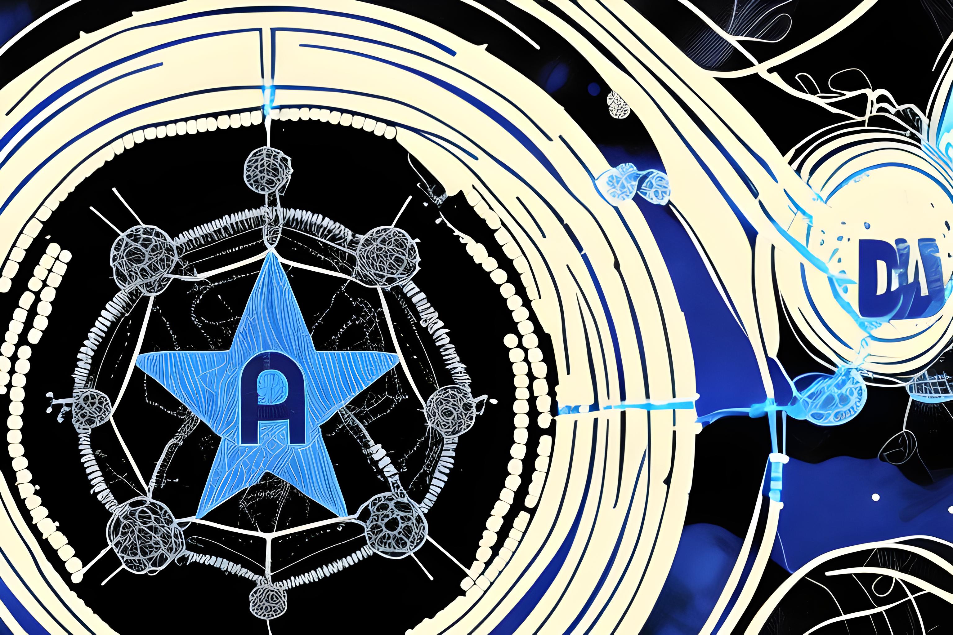 A network of synapses that become internet connections, with a black background and blue connections. In the center, the text:
"Dea Security" in a modern font. Resolution: 2560x1440